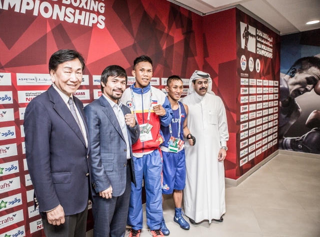 Manny Pacquiao lands in Doha and inspires Filipino light flyweight Rogen Ladon