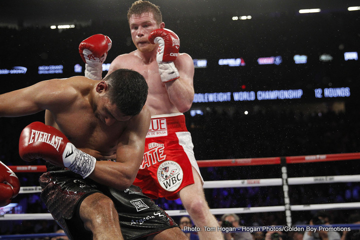 Canelo throws the punch before the feint