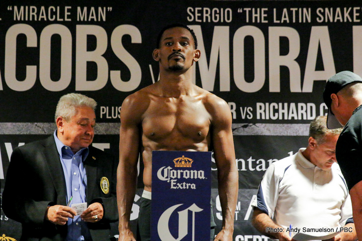 Boxing photo: Daniel Jacobs, Sergio Mora image Video: Daniel Jacobs vs. Sergio Mora Weigh-In