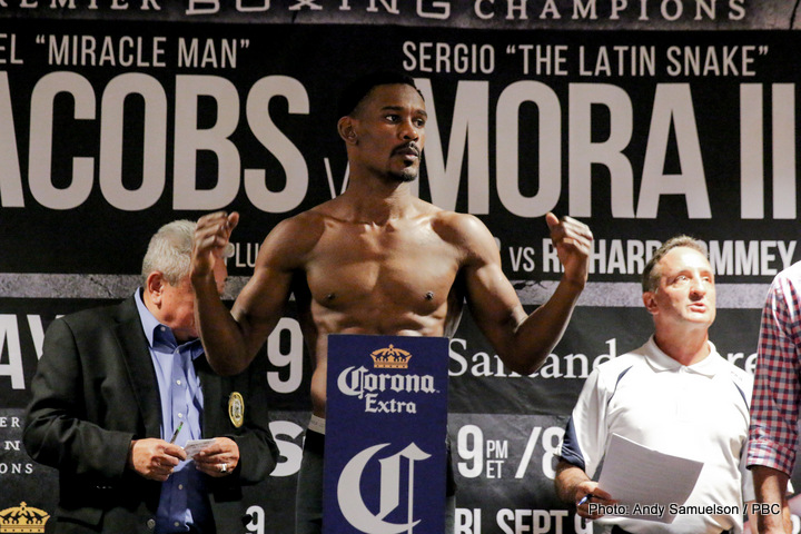 Boxing photo: Daniel Jacobs, Sergio Mora image Video: Daniel Jacobs vs. Sergio Mora Weigh-In