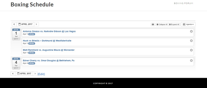 Boxing Schedule