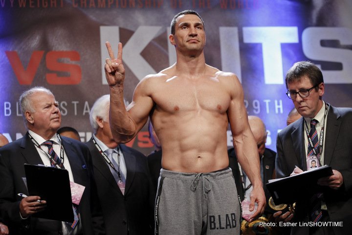 Photos: Anthony Joshua: 250.1 lbs. Wladimir Klitschko: 240.5 lbs.