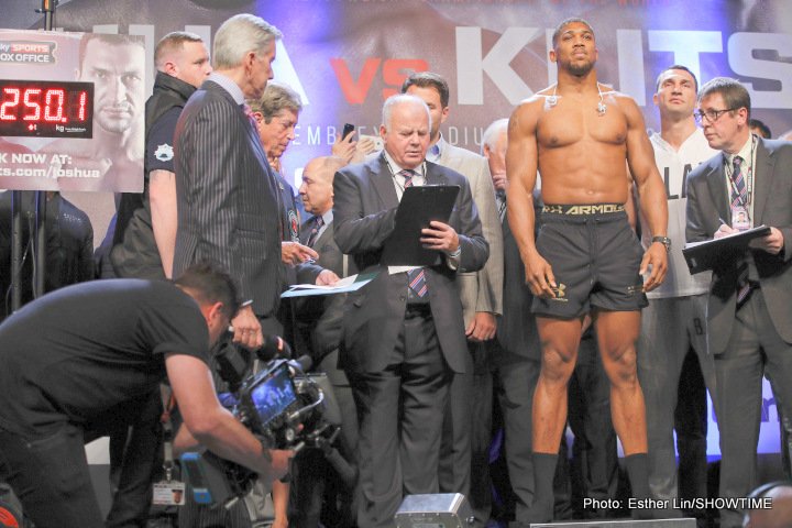 Photos: Anthony Joshua: 250.1 lbs. Wladimir Klitschko: 240.5 lbs.