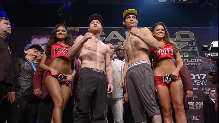 Weights: Saul Alvarez 164 vs. Julio Cesar Chavez Jr 164