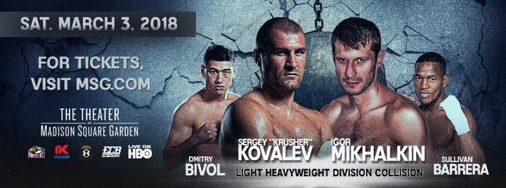 Kovalev vs. Mikhalkin and Bivol vs Barrera quotes for 3/3 on HBO