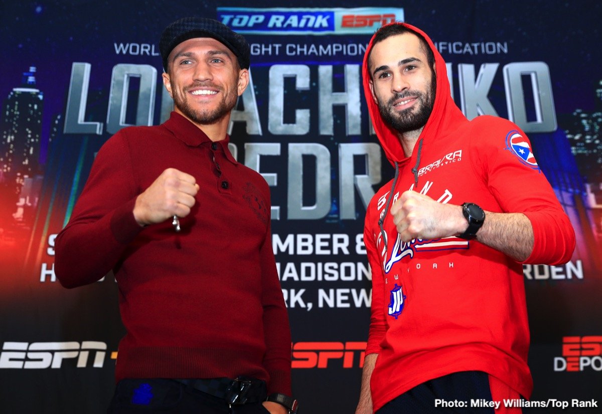 Vasiliy Lomachenko i Jose Pedraza na konferecji przed walką. (fot. Top Rank) Vasiliy Lomachenko i Jose Pedraza na konferecji przed walką. (fot. Top Rank)