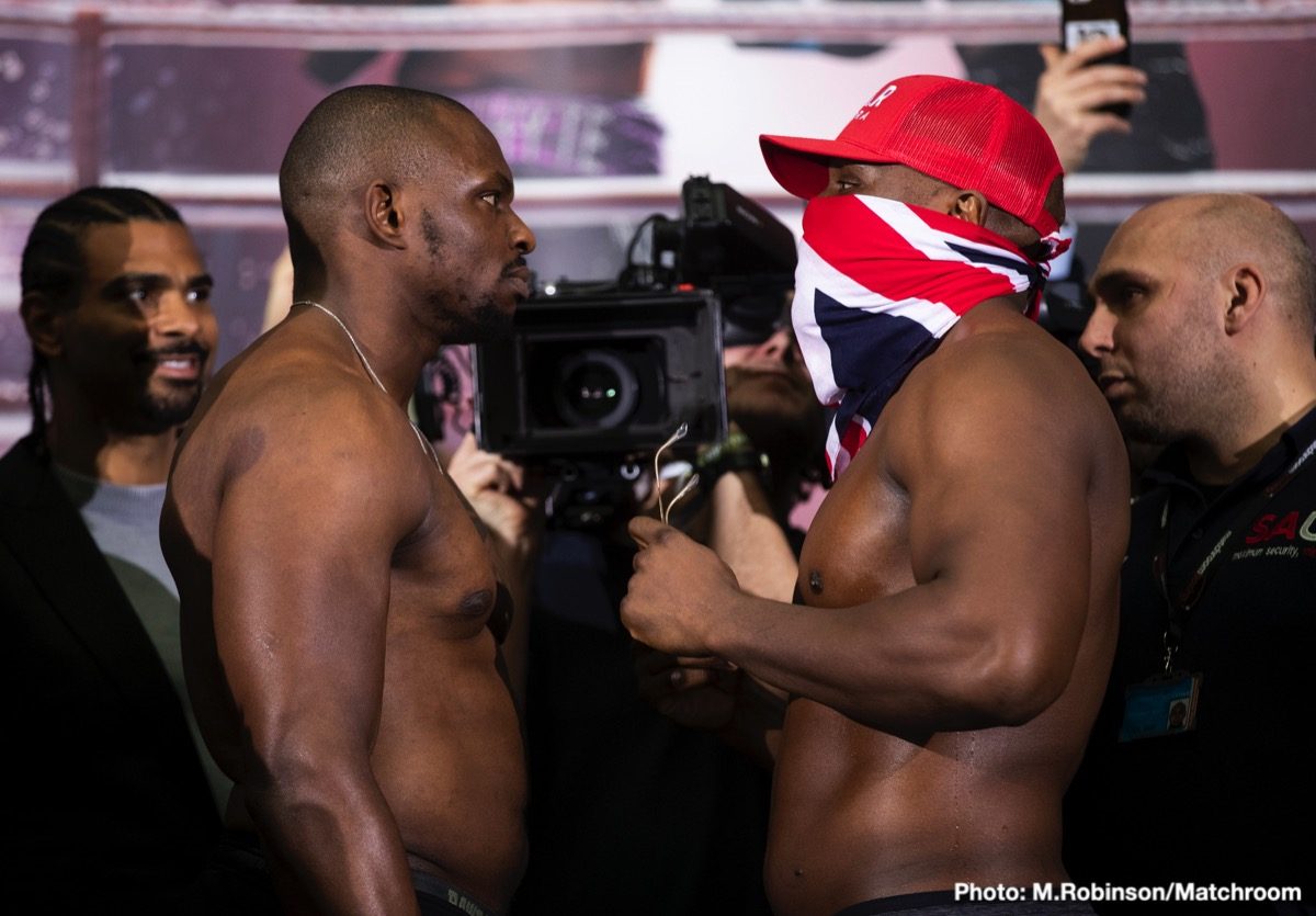 Dillian Whyte & Dereck Chisora Weigh Almost The Same at 17st 8lbs 8oz and 17st 8lbs and 3oz respectively Dereck Chisora Dillian Whyte Boxing News British Boxing Top Stories Boxing