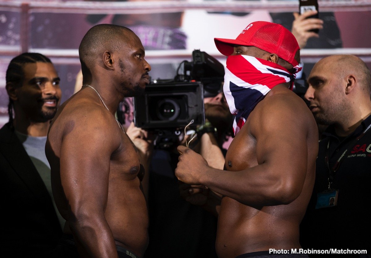 Dillian Whyte & Dereck Chisora Weigh Almost The Same at 17st 8lbs 8oz and 17st 8lbs and 3oz respectively