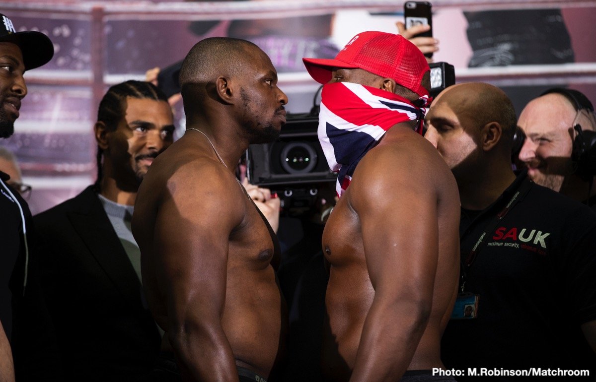 Dillian Whyte & Dereck Chisora Weigh Almost The Same at 17st 8lbs 8oz and 17st 8lbs and 3oz respectively