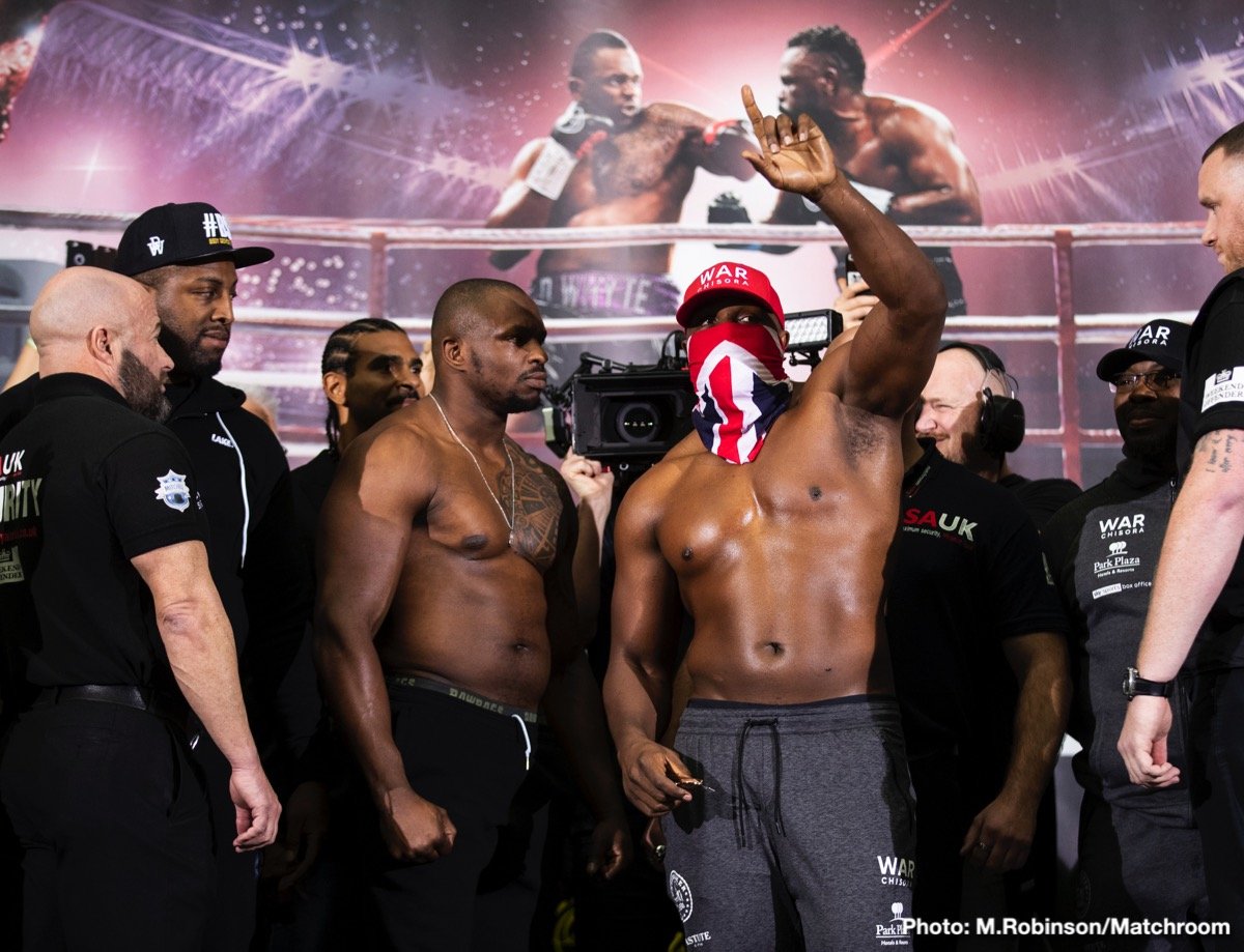 Dillian Whyte & Dereck Chisora Weigh Almost The Same at 17st 8lbs 8oz and 17st 8lbs and 3oz respectively