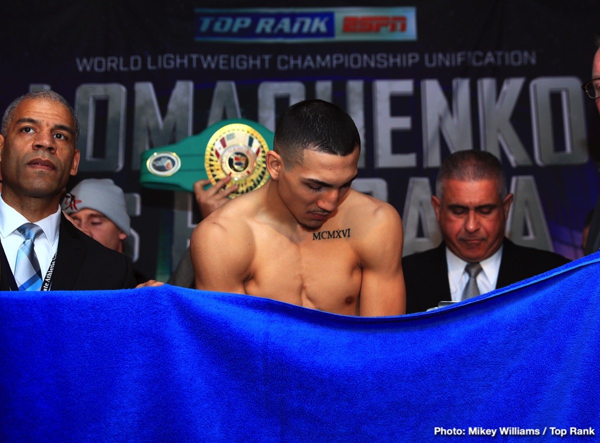 Weights: Teofimo Lopez 135 lbs vs. Mason Menard 135 lbs