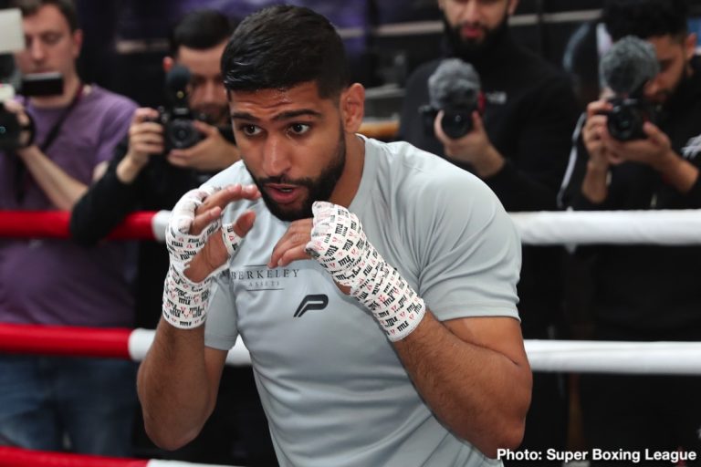 Amir Khan Media Work-Out With Ariza And Adams Ahead Of Fight Against Goyat