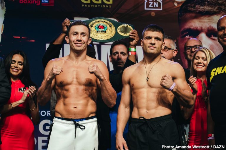 Gennady Golovkin and Sergiy Derevyanchenko - official weights & photos