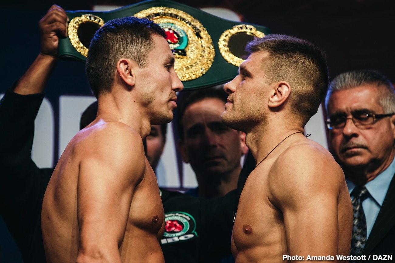 Gennady Golovkin and Sergiy Derevyanchenko - official weights & photos