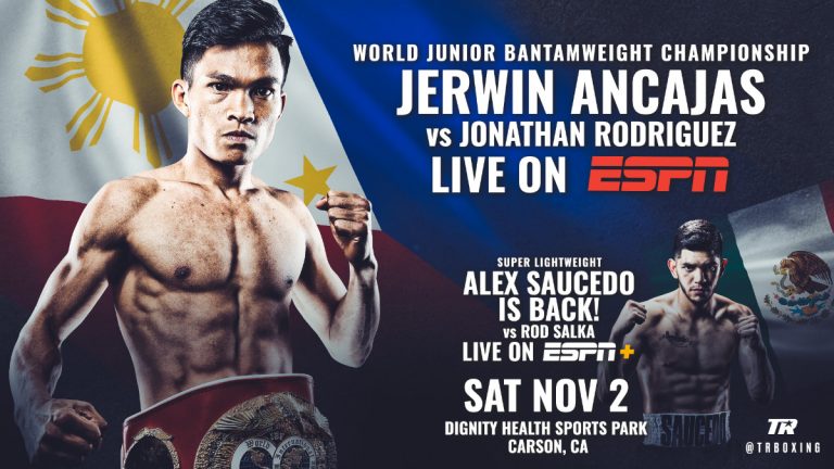 Jerwin Ancajas defends against Jonathan Rodriguez on Nov.2 on ESPN+