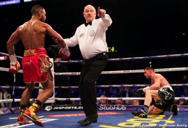 Kell Brook vs Mark DeLuca, David Allen, Dorian Darch, Eddie Hearn, Kell Brook, Kid Galahad, Mark DeLuca - Kell Brook (39-2, 27 KOs) looked as good as new on Saturday night in returning from a 14 month layoff to crush his over-matched opponent Mark DeLuca (24-2, 13 KOs) in stopping him in the 7th round at the FlyDSA Arena in Sheffield, England.
