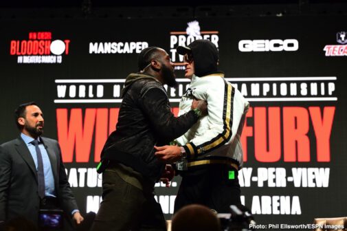Wilder - Fury II Press Conference - February 19, 2020 Deontay Wilder, Tyson Fury - One might be excused for thinking that, when three American scoring judges are assigned to work a fight between an American fighter and a British fighter, the situation is unfair to the British fighter. But Tyson Fury, upon learning how there will be three U.S judges scoring this Saturday's massive return fight between he and Deontay Wilder, made it clear he is more than happy.