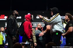 Wilder - Fury II Press Conference - February 19, 2020 Deontay Wilder, Tyson Fury - One might be excused for thinking that, when three American scoring judges are assigned to work a fight between an American fighter and a British fighter, the situation is unfair to the British fighter. But Tyson Fury, upon learning how there will be three U.S judges scoring this Saturday's massive return fight between he and Deontay Wilder, made it clear he is more than happy.