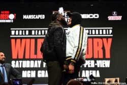 Wilder - Fury II Press Conference - February 19, 2020 Deontay Wilder, Tyson Fury - One might be excused for thinking that, when three American scoring judges are assigned to work a fight between an American fighter and a British fighter, the situation is unfair to the British fighter. But Tyson Fury, upon learning how there will be three U.S judges scoring this Saturday's massive return fight between he and Deontay Wilder, made it clear he is more than happy.