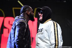 Wilder - Fury II Press Conference - February 19, 2020 Deontay Wilder, Tyson Fury - One might be excused for thinking that, when three American scoring judges are assigned to work a fight between an American fighter and a British fighter, the situation is unfair to the British fighter. But Tyson Fury, upon learning how there will be three U.S judges scoring this Saturday's massive return fight between he and Deontay Wilder, made it clear he is more than happy.