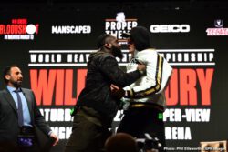 Wilder - Fury II Press Conference - February 19, 2020 Deontay Wilder, Tyson Fury - One might be excused for thinking that, when three American scoring judges are assigned to work a fight between an American fighter and a British fighter, the situation is unfair to the British fighter. But Tyson Fury, upon learning how there will be three U.S judges scoring this Saturday's massive return fight between he and Deontay Wilder, made it clear he is more than happy.