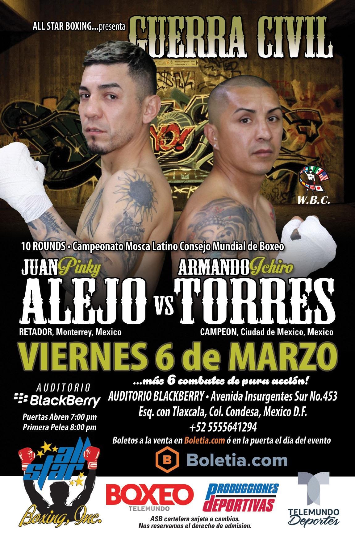 Armando Torres vs. Juan Alejo this Friday on Telemundo