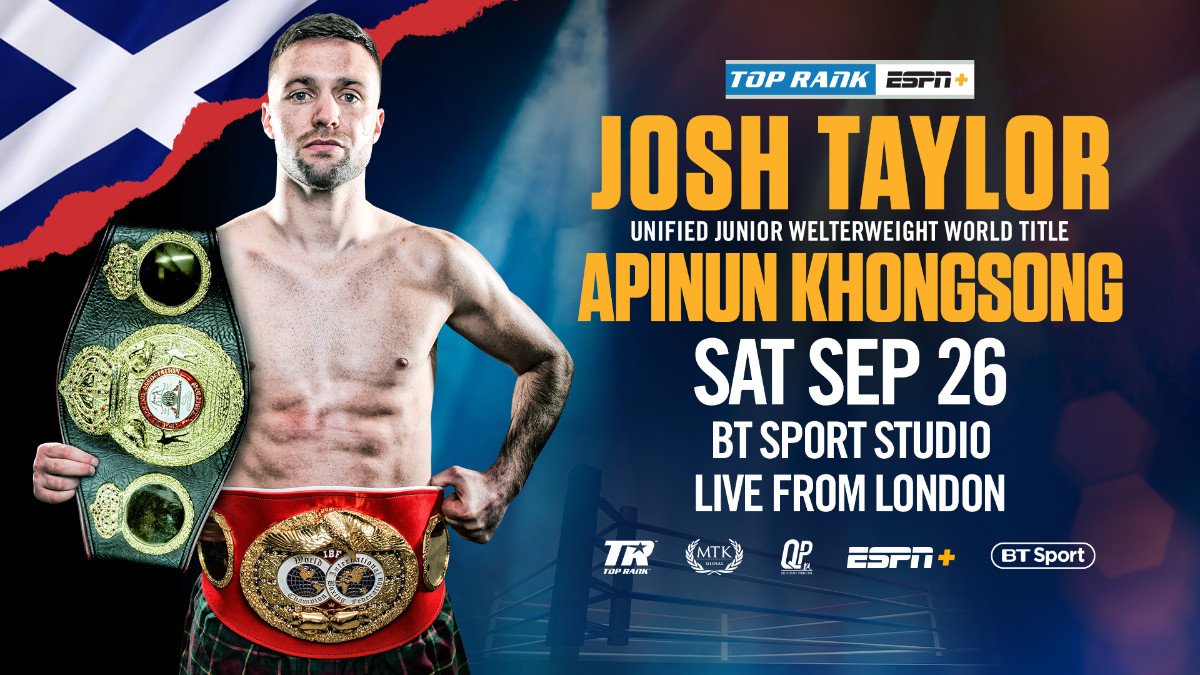 Josh Taylor defends against Apinun Khongsong on Sept.26 on ESPN+