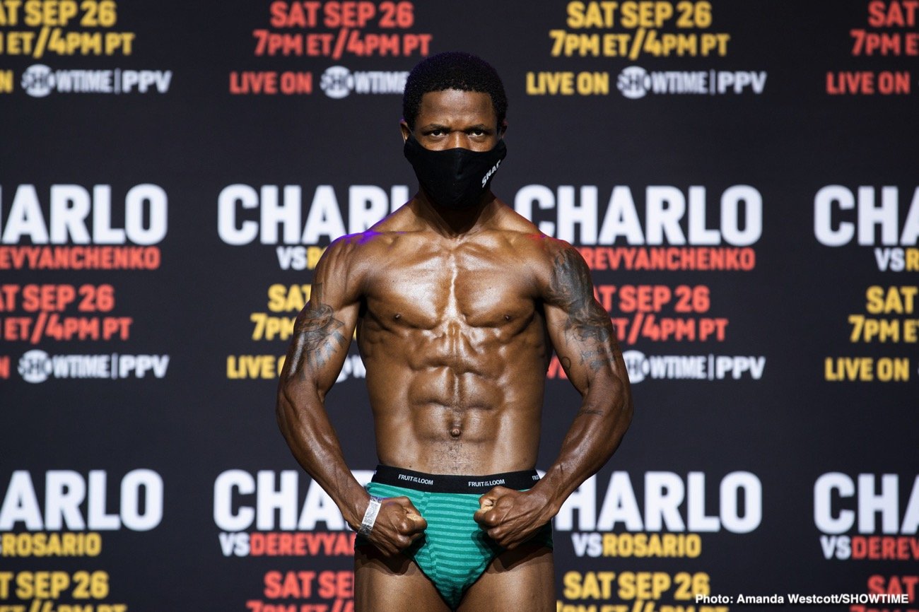 Boxing photo: Jeison Rosario, Jermall Charlo, Jermell Charlo, Sergiy Derevyanchenko image Charlo vs. Rosario / Charlo vs. Derevyanchenko Showtime PPV Weigh In Results