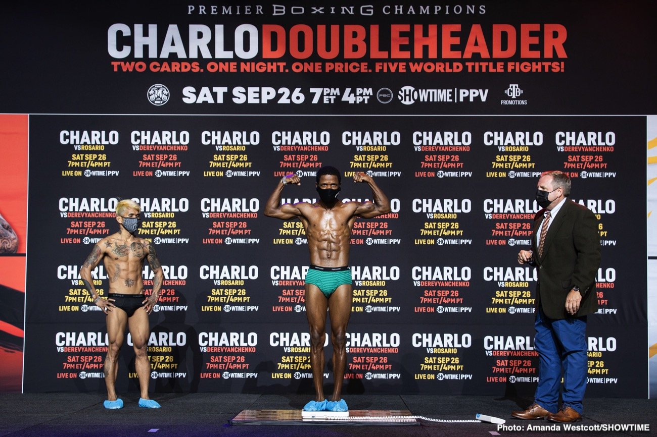Boxing photo: Jeison Rosario, Jermall Charlo, Jermell Charlo, Sergiy Derevyanchenko image Charlo vs. Rosario / Charlo vs. Derevyanchenko Showtime PPV Weigh In Results