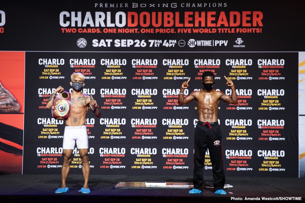 Boxing photo: Jeison Rosario, Jermall Charlo, Jermell Charlo, Sergiy Derevyanchenko image Charlo vs. Rosario / Charlo vs. Derevyanchenko Showtime PPV Weigh In Results