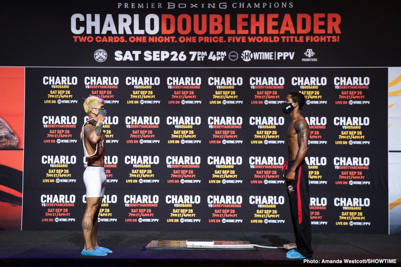 Boxing photo: Jeison Rosario, Jermall Charlo, Jermell Charlo, Sergiy Derevyanchenko image Charlo vs. Rosario / Charlo vs. Derevyanchenko Showtime PPV Weigh In Results