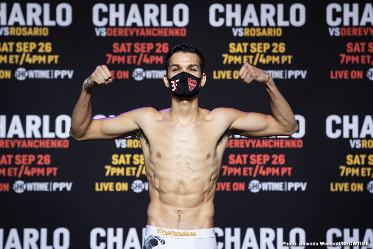 Boxing photo: Jeison Rosario, Jermall Charlo, Jermell Charlo, Sergiy Derevyanchenko image Charlo vs. Rosario / Charlo vs. Derevyanchenko Showtime PPV Weigh In Results