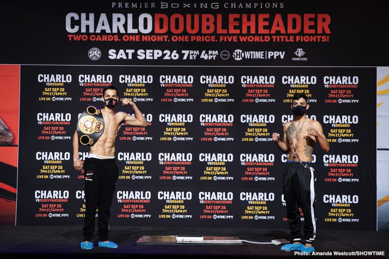 Boxing photo: Jeison Rosario, Jermall Charlo, Jermell Charlo, Sergiy Derevyanchenko image Charlo vs. Rosario / Charlo vs. Derevyanchenko Showtime PPV Weigh In Results