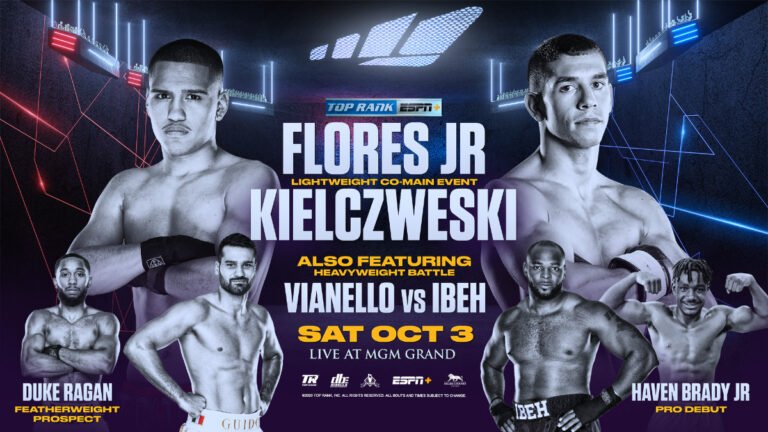 Gabriel Flores Jr. faces Ryan Kielczweski on October 3 on ESPN+ in Las Vegas, Nevada