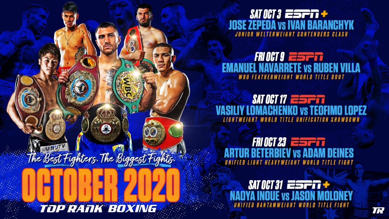 Lomachenko - Lopez, Inoue - Moloney Headline ESPN October Boxing Star Power