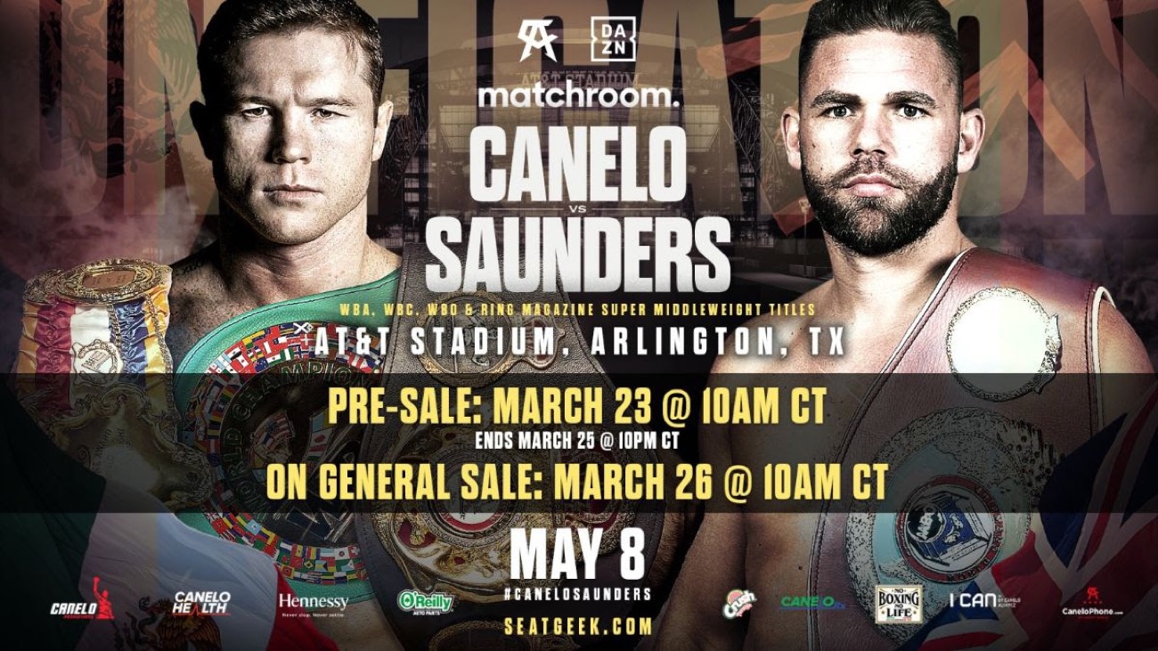 Canelo vs. Saunders: 60,000 expected for May 8th fight at AT&T Stadium in Arlington, TX