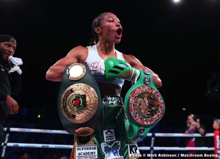 Alycia Baumgardner wins WBC and IBO junior lightweight world titles with dominant knockout of Terri Harper