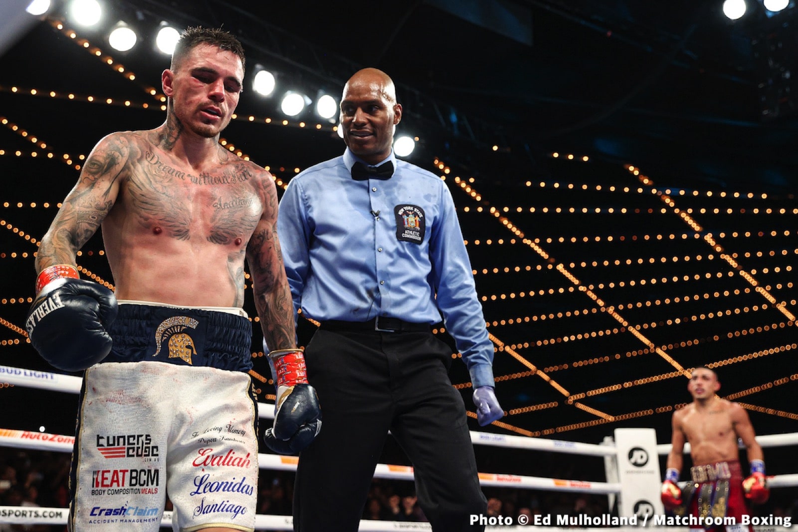 Boxing photo: Azinga Fuzile, George Kambosos Jr., Kenichi Ogawa, Teofimo Lopez Jr image Teofimo Lopez vs. George Kambosos Jr - Live results from MSG