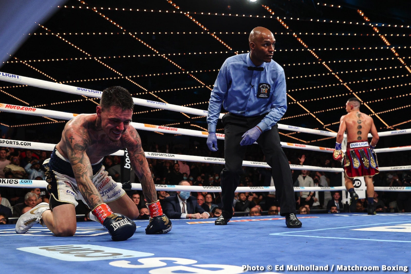 Boxing photo: Azinga Fuzile, George Kambosos Jr., Kenichi Ogawa, Teofimo Lopez Jr image Teofimo Lopez vs. George Kambosos Jr - Live results from MSG