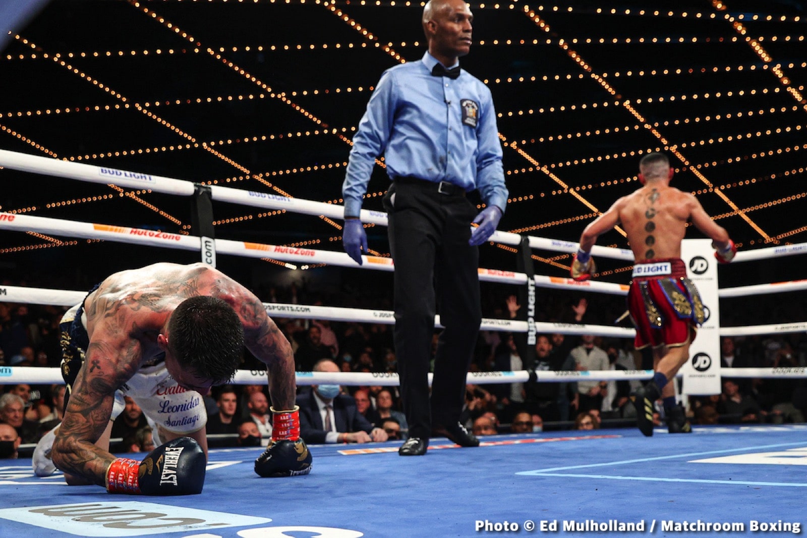 Boxing photo: Azinga Fuzile, George Kambosos Jr., Kenichi Ogawa, Teofimo Lopez Jr image Teofimo Lopez vs. George Kambosos Jr - Live results from MSG
