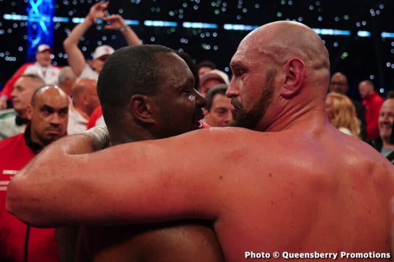 Tyson Fury celebrating victory over Dillian Whyte