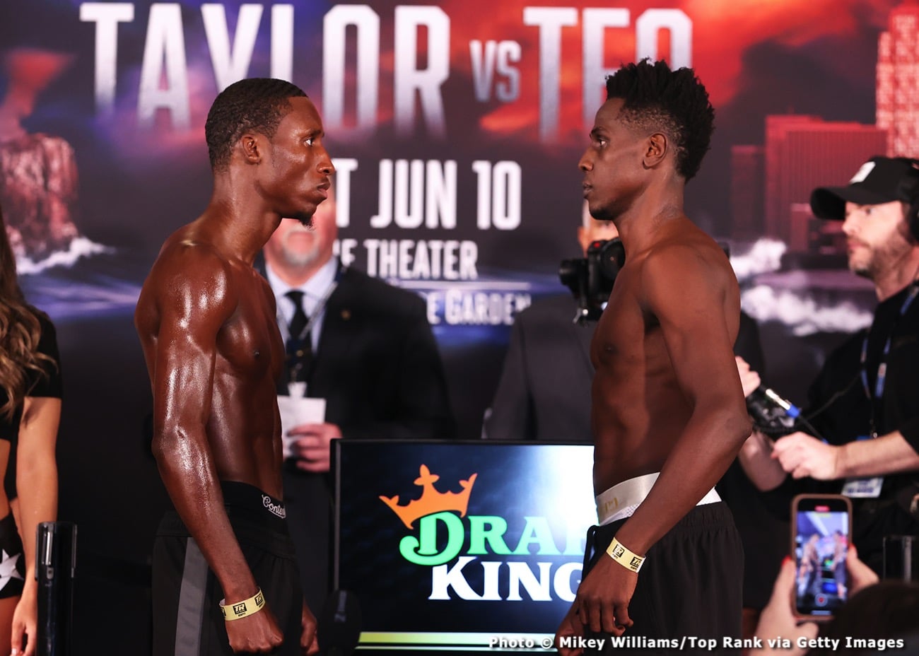 Boxing photo: Josh Taylor, Teofimo Lopez image Josh Taylor and Teofimo Lopez Weigh-in: Taylor 139.8, Lopez 140