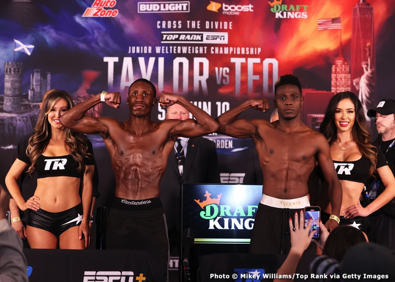 Boxing photo: Josh Taylor, Teofimo Lopez image Josh Taylor and Teofimo Lopez Weigh-in: Taylor 139.8, Lopez 140