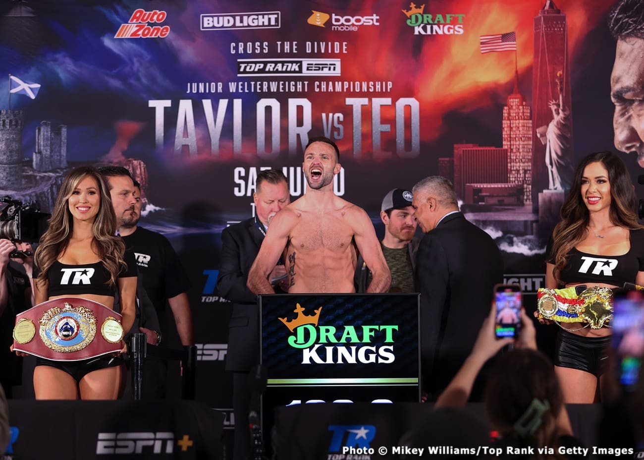 Boxing photo: Josh Taylor, Teofimo Lopez image Josh Taylor and Teofimo Lopez Weigh-in: Taylor 139.8, Lopez 140