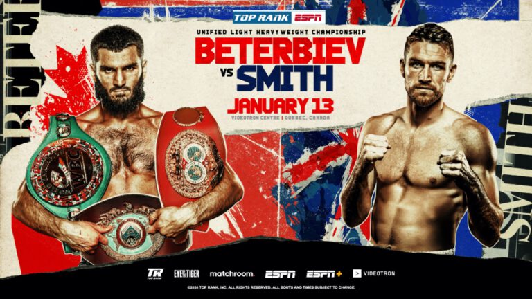 Artur Beterbiev defends against Callum Smith on Jan.13th live on ESPN in Quebec City