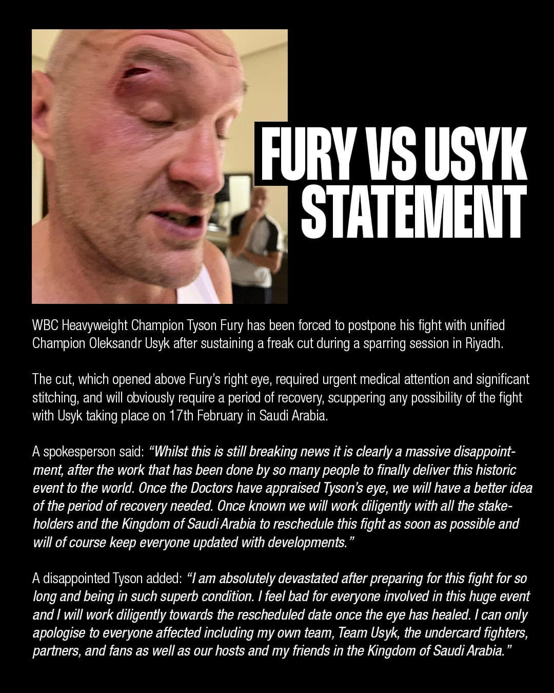 Fury - Usyk Fight OFF! Fury Cut In Training!