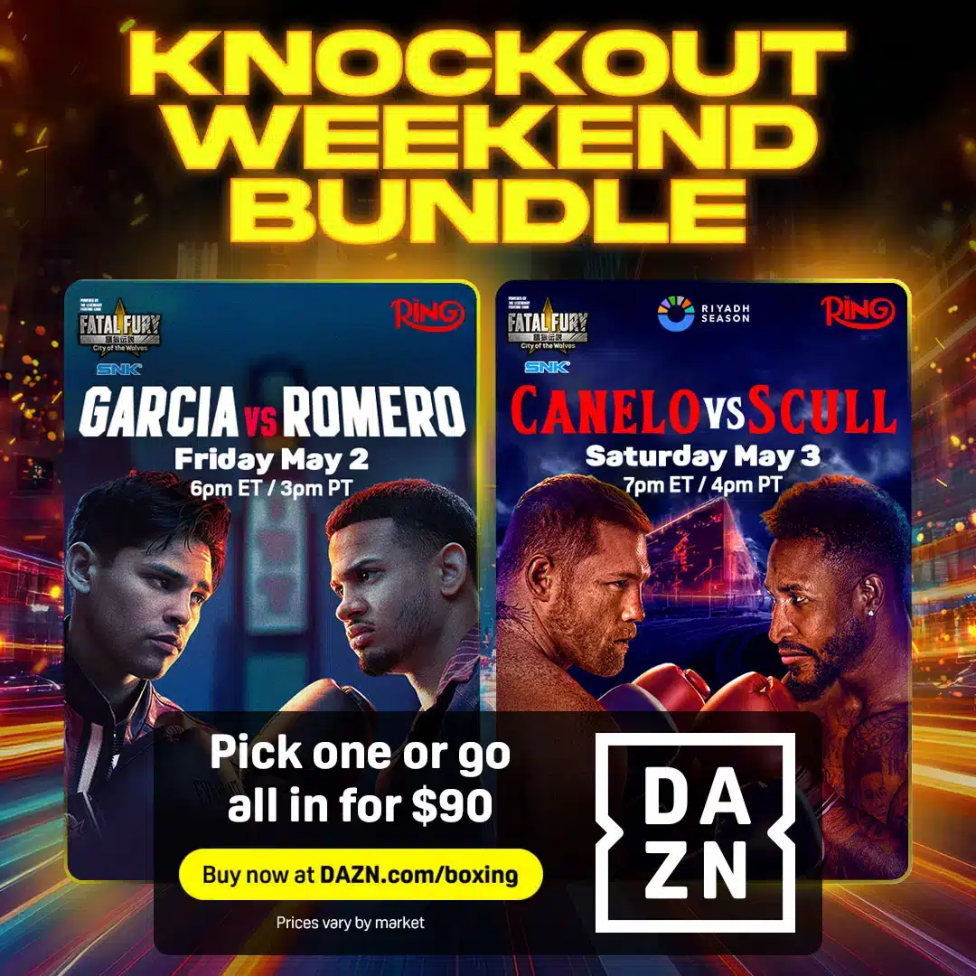 DAZN Unveils $90 Knockout Weekend Bundle for Garcia vs. Romero and Canelo vs. Scull PPV Cards