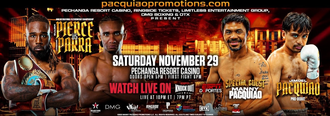 Promotional poster for the November 29th boxing event, featuring Jimuel Pacquiao's pro debut and Special Guest Manny Pacquiao.