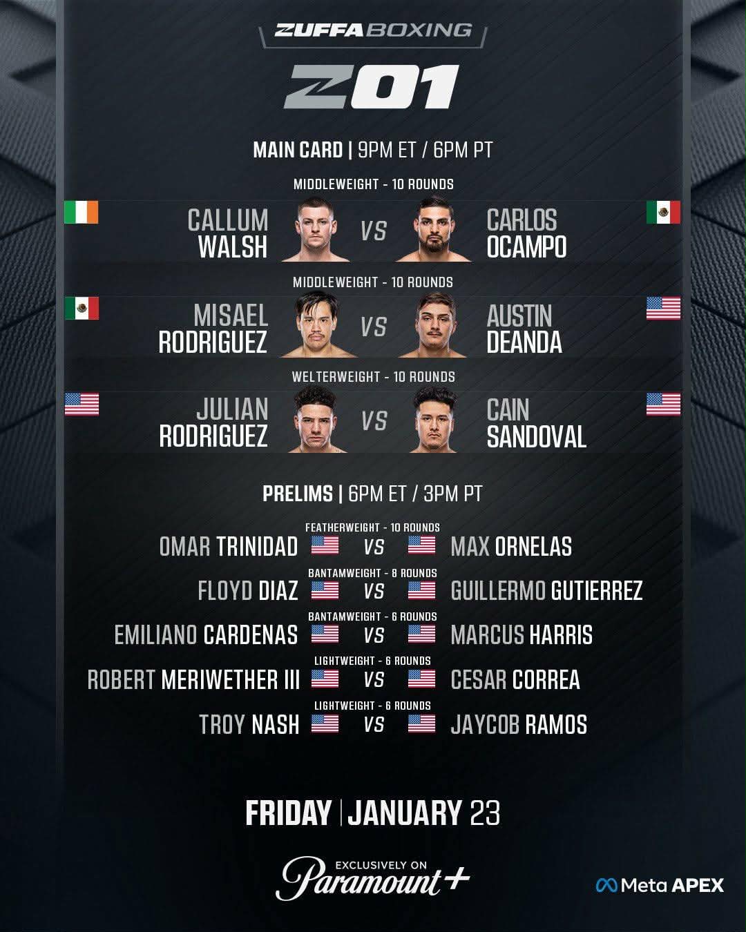 Callum Walsh vs. Carlos Ocampo Leads Three-Fight Card at UFC Apex on Friday