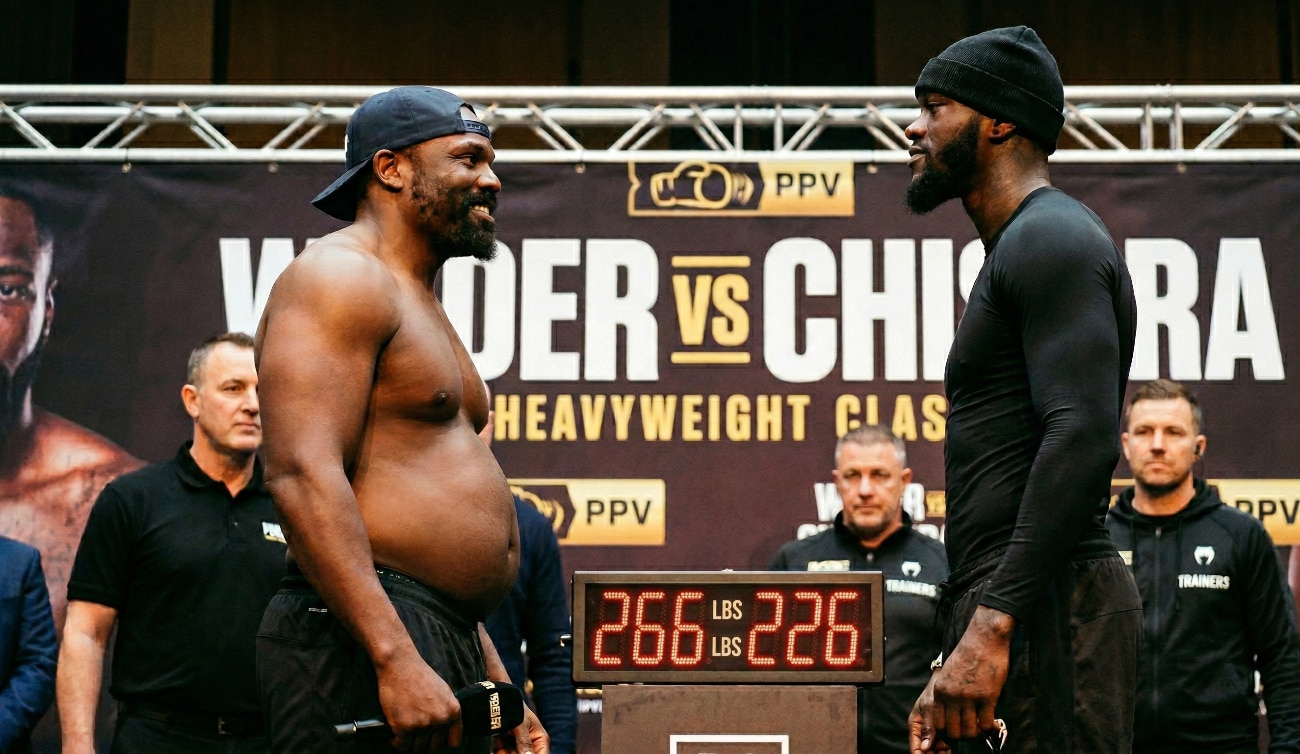 Derek Chisora outweighs Deontay Wilder by 40 pounds at weigh-in Derek Chisora outweighs Deontay Wilder by 40 pounds at weigh-in